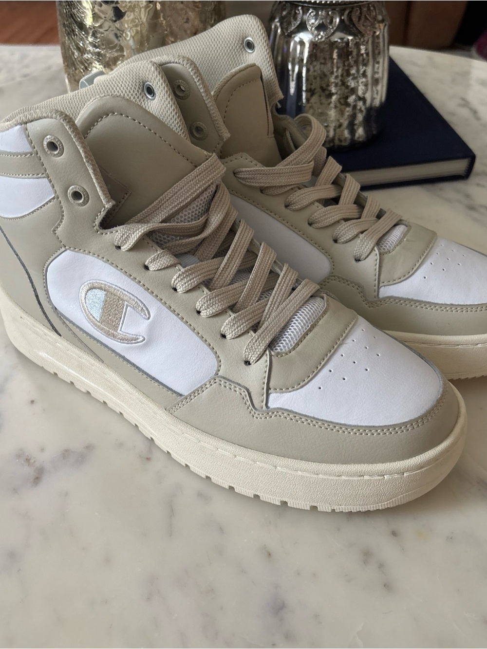 Champion Men’s High-Top Sneakers in White and Beige size 10 women’s